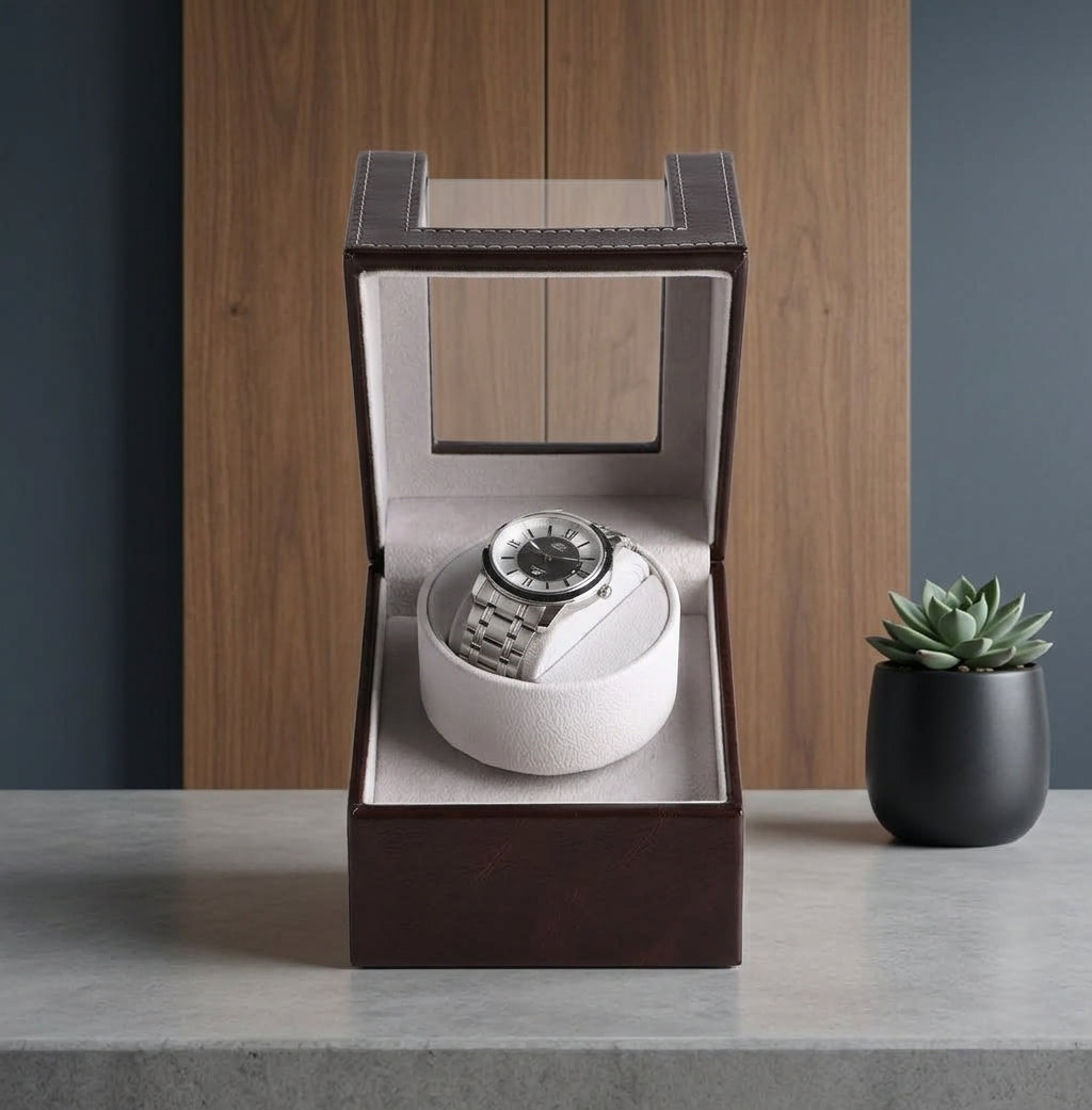 Remontoir Automatique en Cuir avec fenêtre vitrée