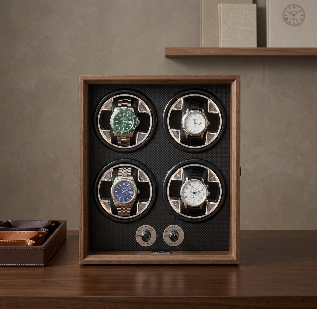 Remontoir 4 montres en noyer massif
