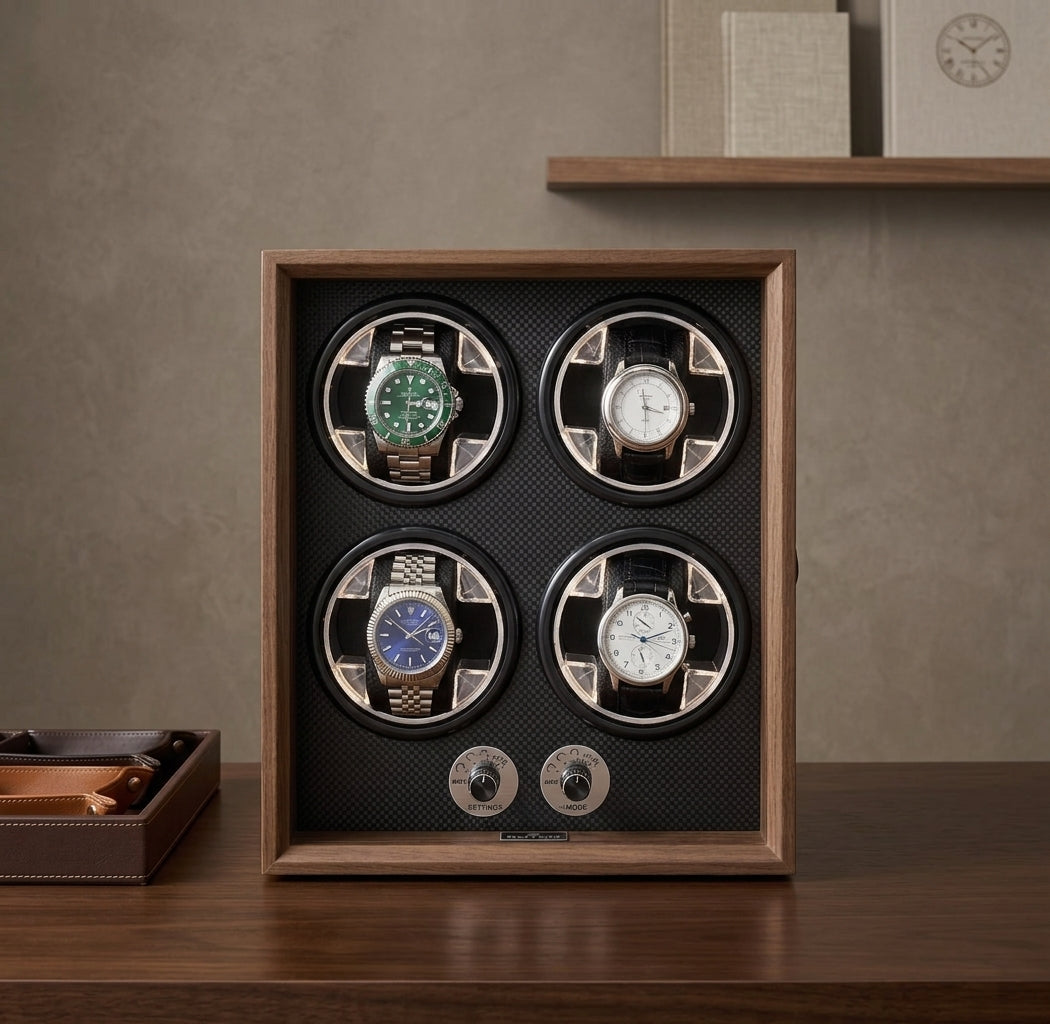 Remontoir 4 montres en noyer massif