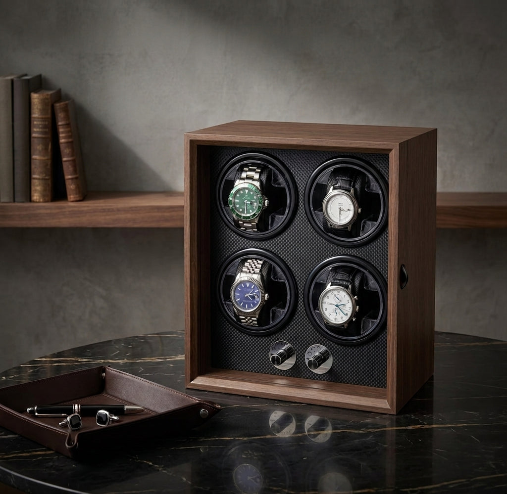 Remontoir 4 montres en noyer massif