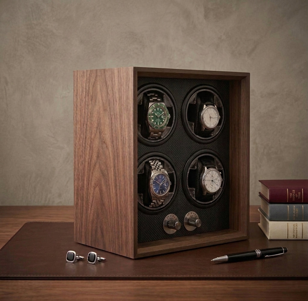 Remontoir 4 montres en noyer massif