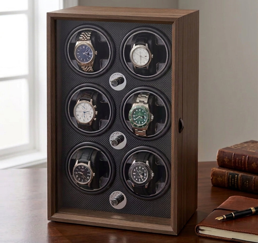 Tour de remontage 6 montres en noyer massif