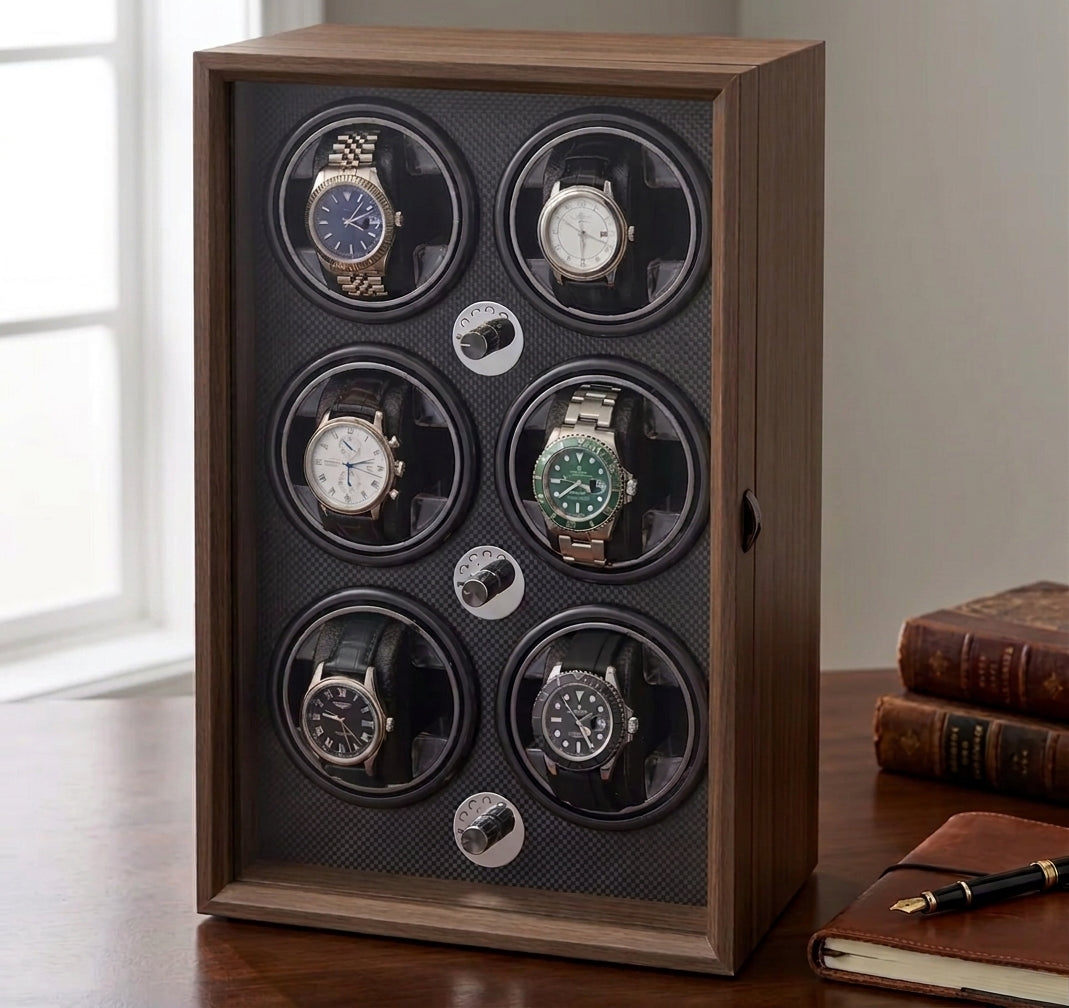 Tour de remontage 6 montres en noyer massif