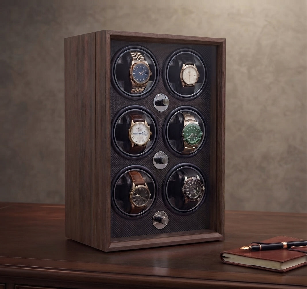 Tour de remontage 6 montres en noyer massif