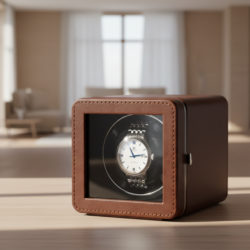 Remontoir Montre Automatique Cube Moderne Silencieux Marron